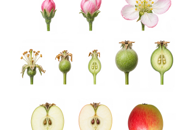 De la fleur au fruit chez le Pommier - planche non légendée